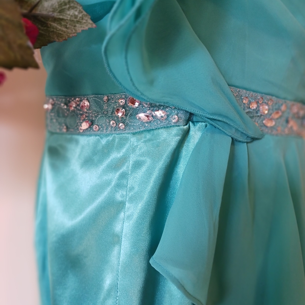 B.DARLIN evening short dress original 90's chiffon and Satin aqua blue sz. S-M - Picture 10 of 10